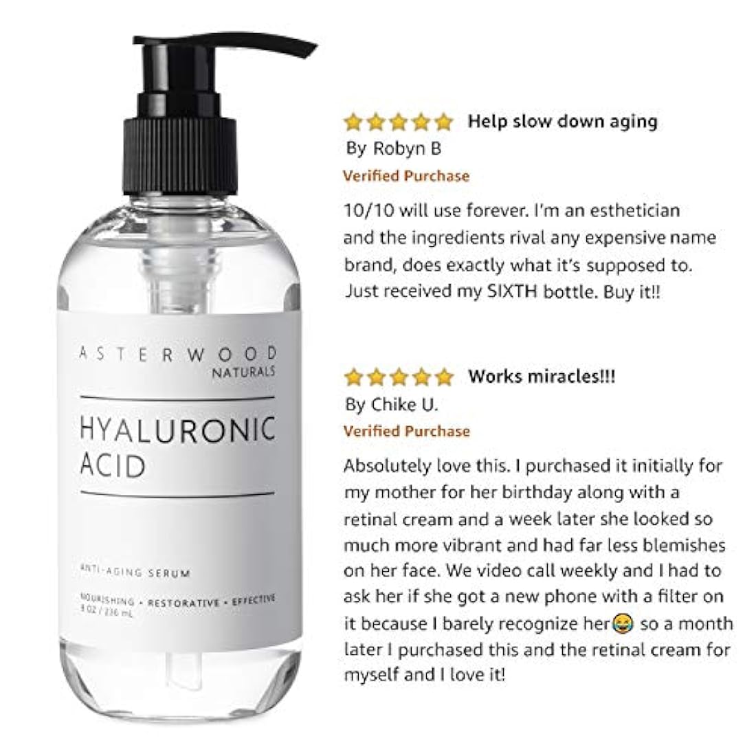 ASTERWOOD NATURALS Suero de ácido hialurónico de 8 onzas