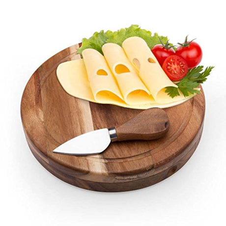 ILEAF - Tabla de queso de madera de acacia con 3 cuchillos