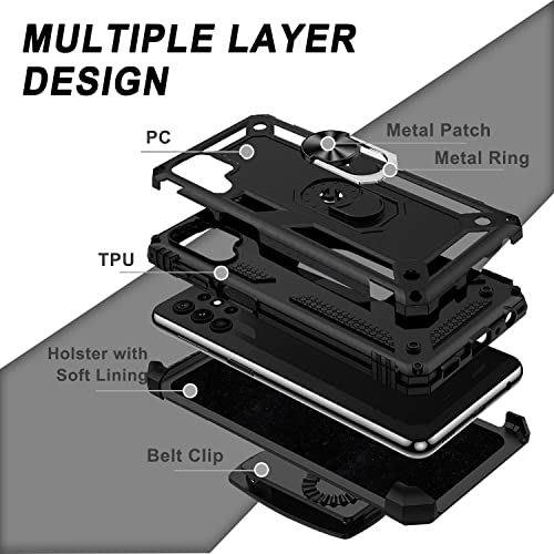 Funda para Galaxy S22 Ultra, Samsung S22 Ultra con clip para cinturón, soporte de anillo, cubierta de protección de grado militar [compatible con soporte magnético para automóvil] Funda a prueba de golpes para S22 Ultra (negro)