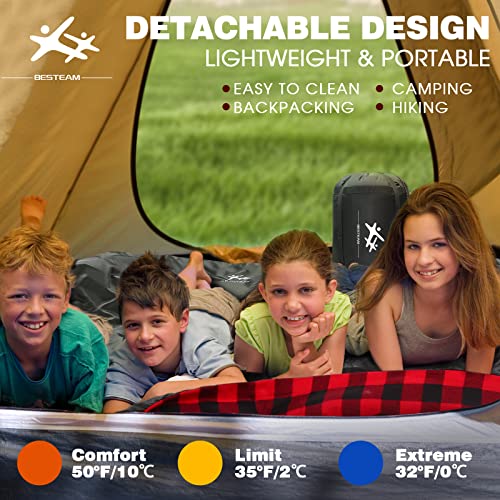 BESTEAM Saco de dormir doble de franela de algodón para acampar, mochilero, senderismo, sacos de dormir impermeables para 2 personas con 2 almohadas para adultos, adolescentes y niños en interiores y exteriores
