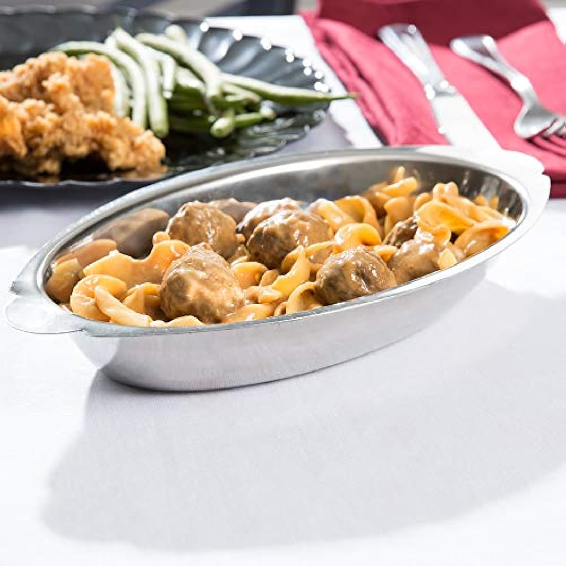 20 oz Acero Inoxidable AU gratinado Servir ovalada bandeja
