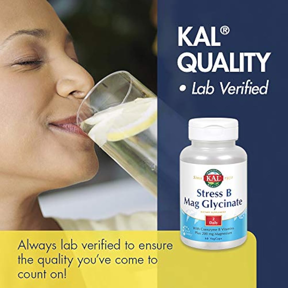 kal estrés B Mag glicinato, color blanco, 60 Count