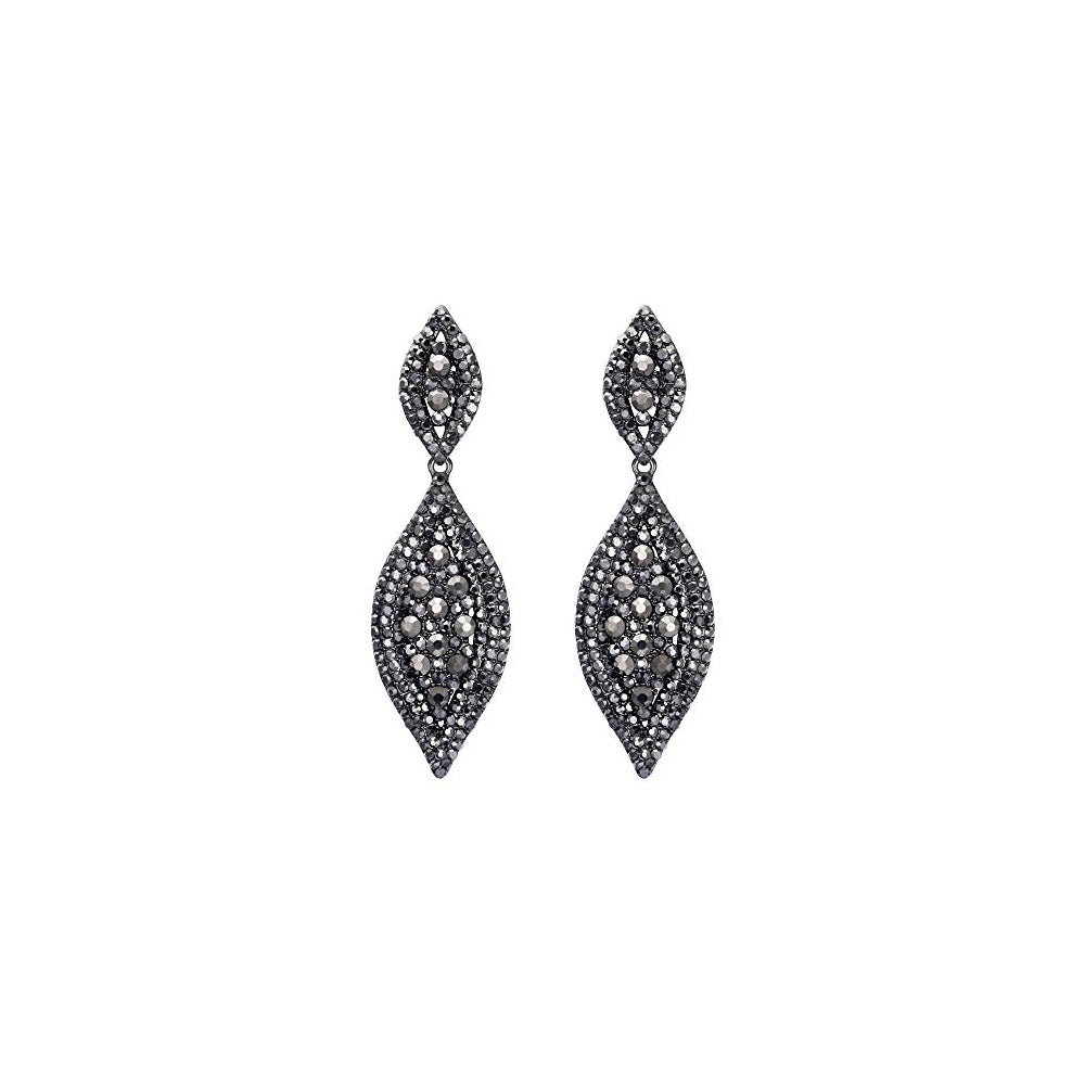 Aretes colgantes de 2 hojas con cristales negro claro
