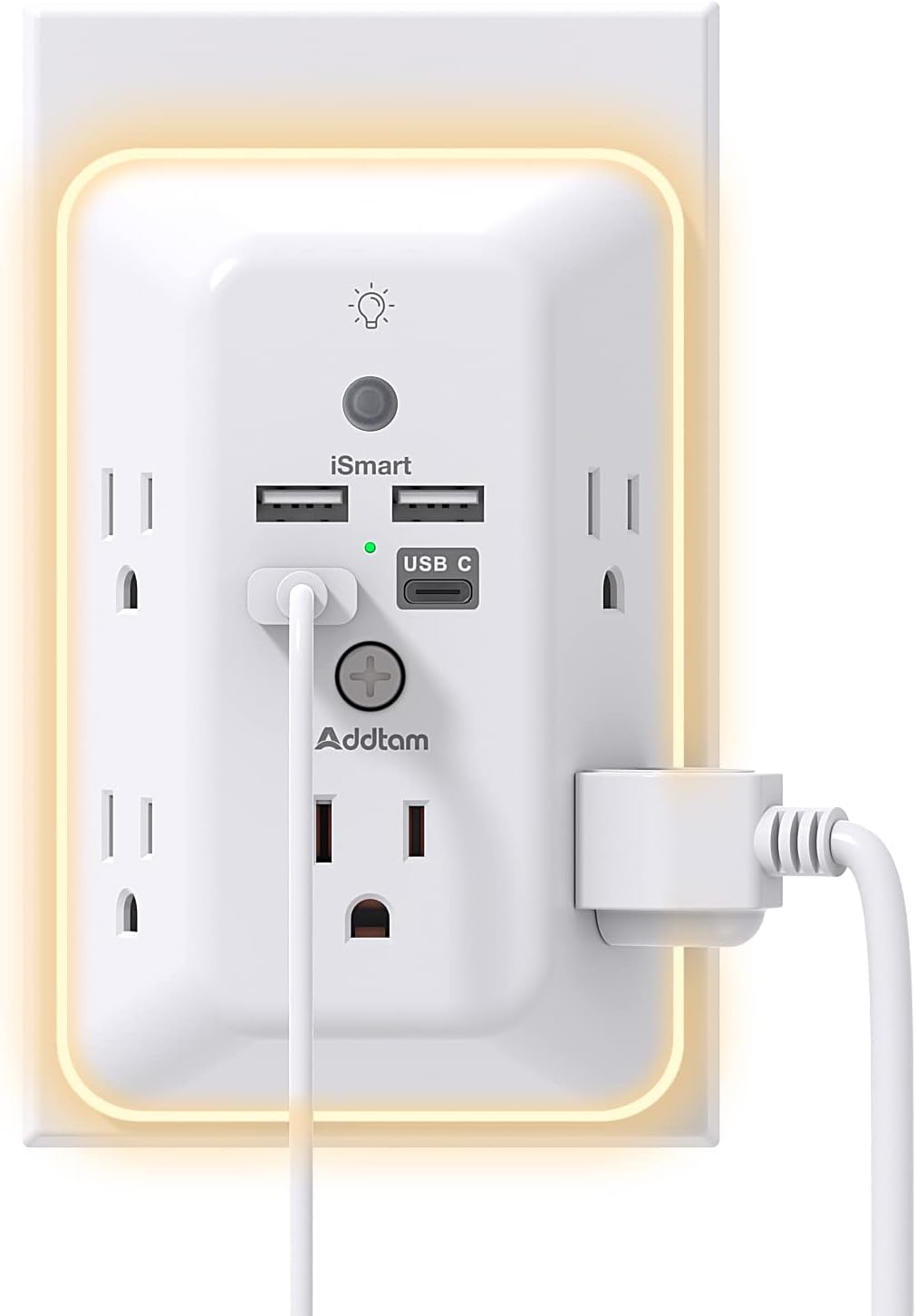 Protector de Sobretensión con USB Addtam 5 Tomas y Luz Nocturna