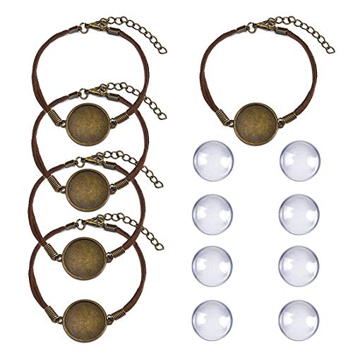 DROLE - Pulsera ajustable en blanco con biseles y cabujones de cristal transparente, biseles de cúpula, ajustes en blanco para hacer joyas.