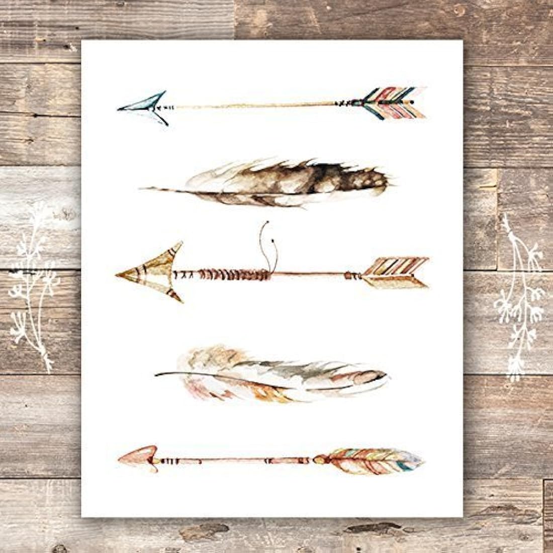 Flechas y plumas de acuarela - Sin marco - 8x10