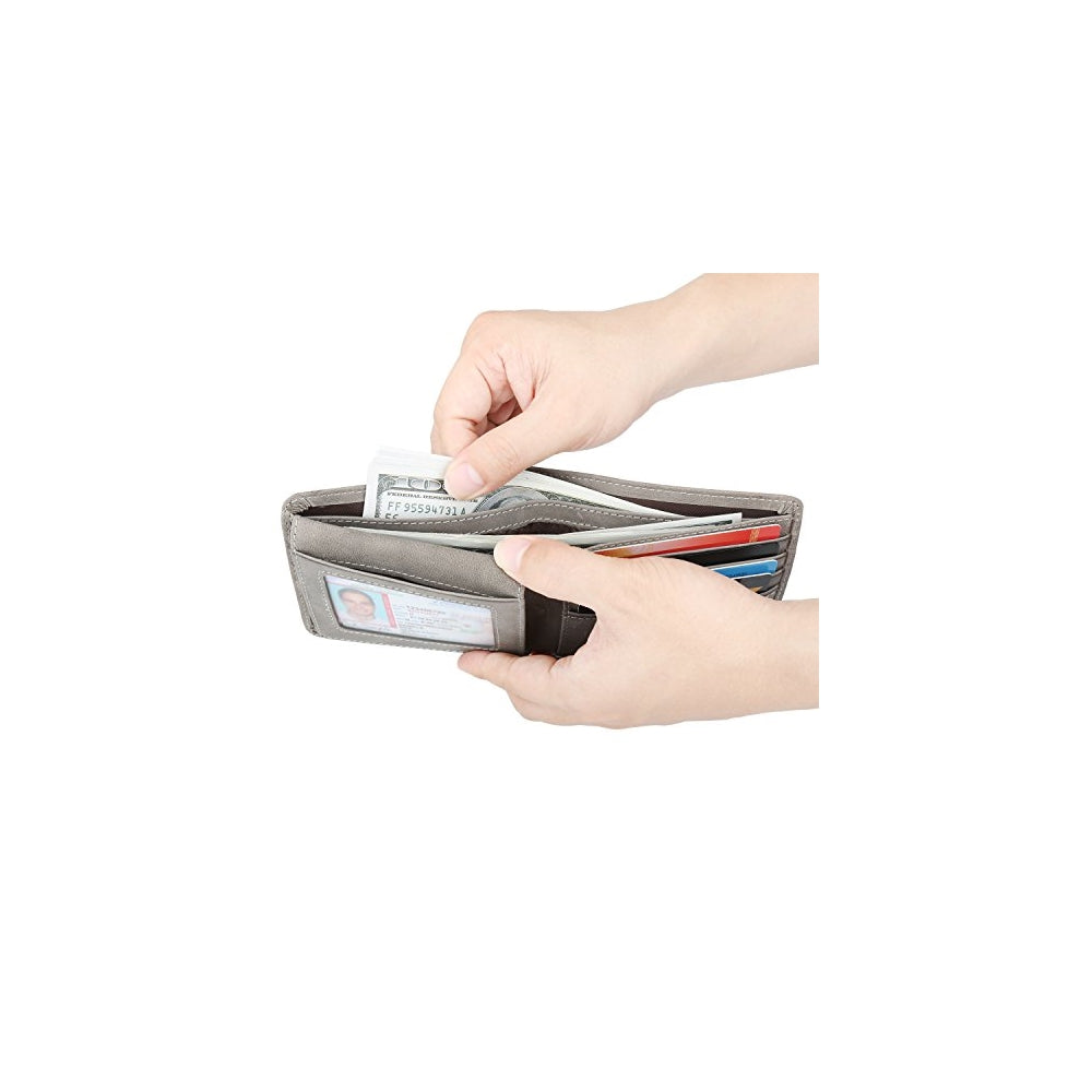 Cartera para hombre-Cuero Genuino RFID Bloqueo Billetera Bifold Elegante Con Ventana 2 ID