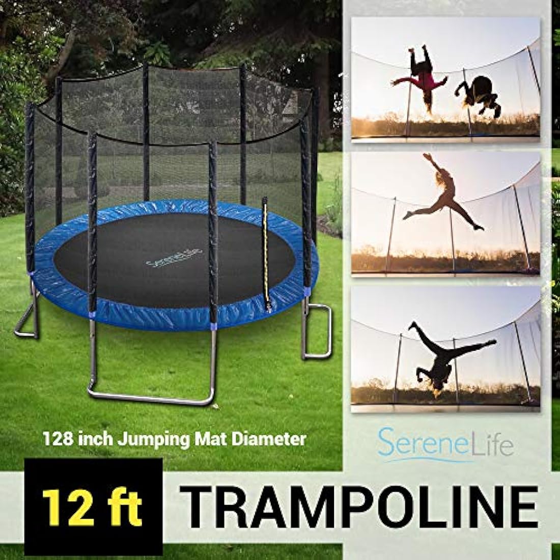 Trampolín para niños de patio trasero SERENELIFE ‎SLTRA8BL