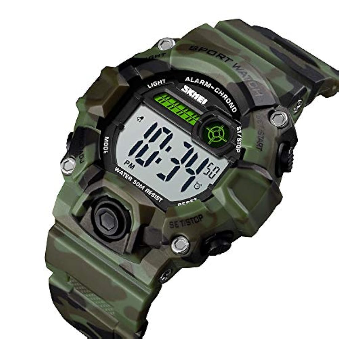 Reloj deportivo para niños de camuflaje, LED, impermeable
