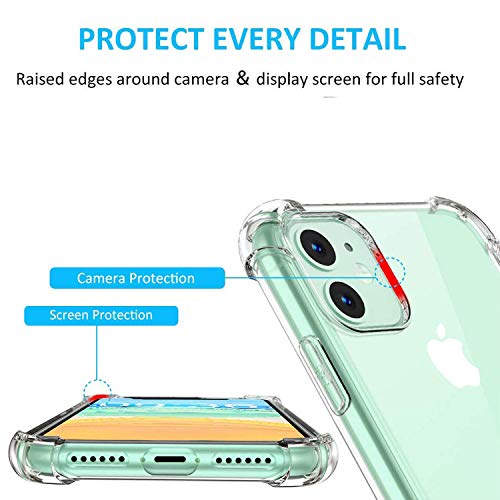 Cavie Brands Funda transparente para iPhone 11 con 2 protectores de pantalla, máxima protección de absorción de golpes, funda transparente para iPhone 11, compatible con Apple iPhone 11
