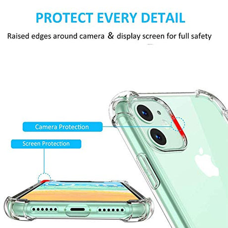 Cavie Brands Funda transparente para iPhone 11 con 2 protectores de pantalla, máxima protección de absorción de golpes, funda transparente para iPhone 11, compatible con Apple iPhone 11