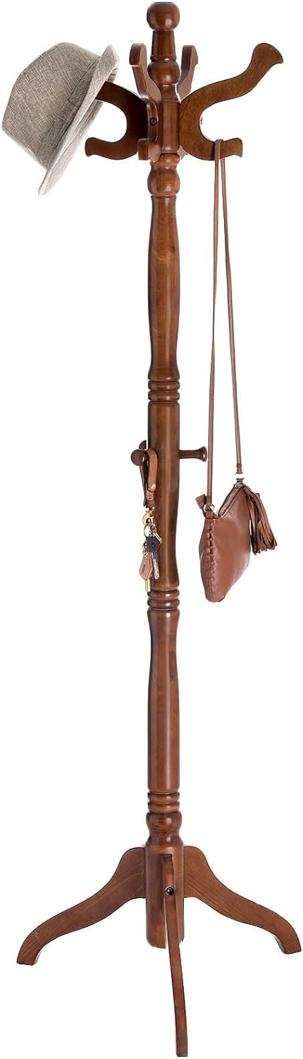 Perchero de Madera con 11 Ganchos, Base de Caucho, Nogal