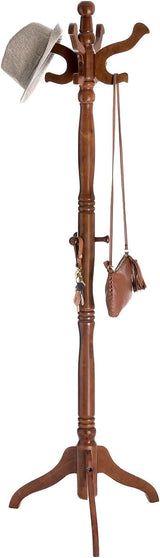 Perchero de Madera con 11 Ganchos, Base de Caucho, Nogal