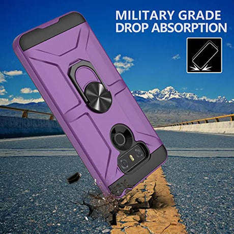Funda para LG G6, funda para LG G6 con [3 protectores de pantalla de vidrio templado], soporte de anillo integrado y soporte magnético para coche a prueba de golpes, resistente a caídas, funda resistente para LG G6, color morado