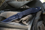 Cuchillo plegable, con traba, parcialmente aserrado