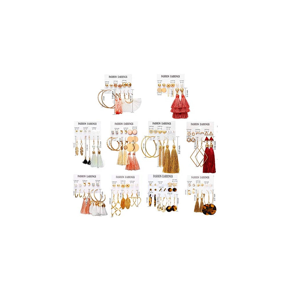 Aretes de moda con borla para mujeres 63 pares