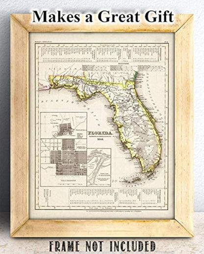 mapa de Florida- 11 x 14 sin marco - gran decoración