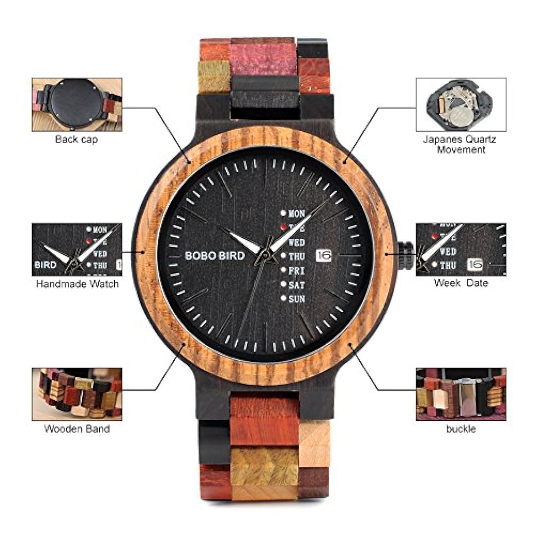 Reloj de madera natural Colorido