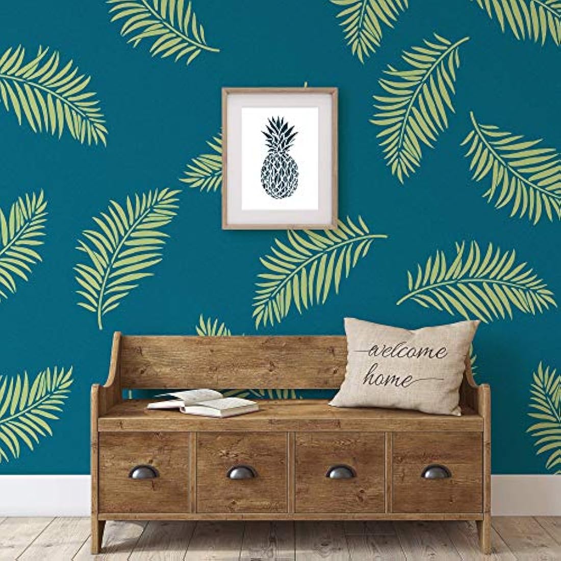 Plantilla de pared con patrón de hoja de palma