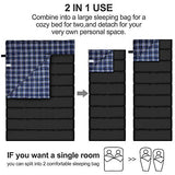 Saco de dormir doble de franela de algodón para camping, mochileros o senderismo. Saco de dormir impermeable para 2 personas para adultos o adolescentes. Camión, tienda de campaña o almohadilla de dormir, ligero (almohadas no incluidas)