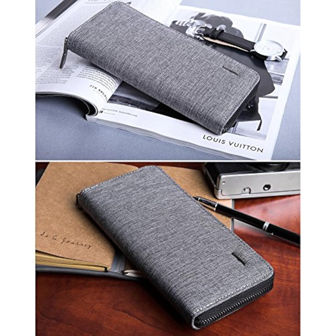 Cartera para hombre impermeable de lona con cremallera