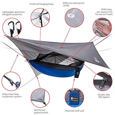 Hamaca doble portátil para camping con mosquitera 118 x 7