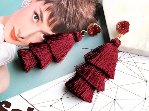 Aretes de borla de colores diseño bohemio con borla