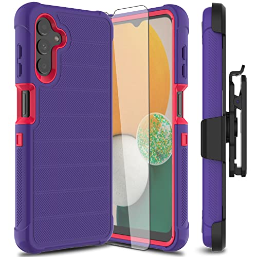 Leptech Funda para Samsung Galaxy A13 5G con protector de pantalla de TPU, [Serie Holster] con clip de cinturón protector resistente, cuerpo completo, resistente, a prueba de golpes, antideslizante, funda para teléfono celular (morado)
