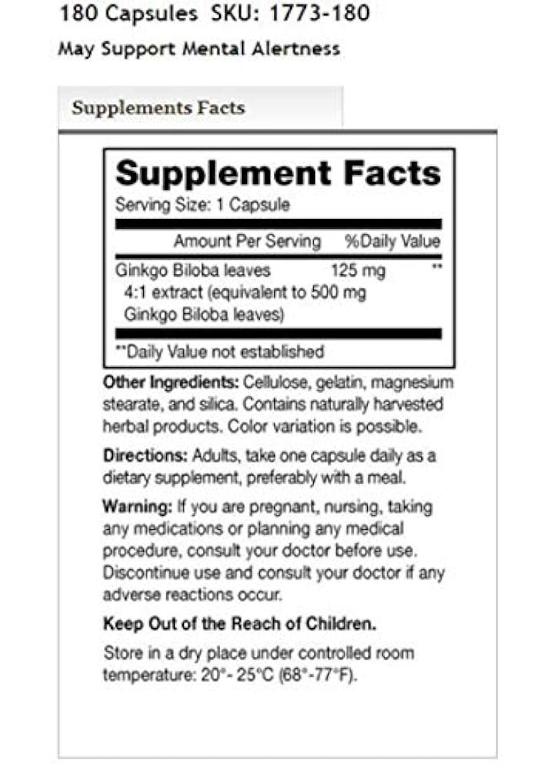 Mason Vitamins Ginkgo Biloba 500 mg 180 cápsulas de gelatina por