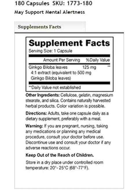 Mason Vitamins Ginkgo Biloba 500 mg 180 cápsulas de gelatina por