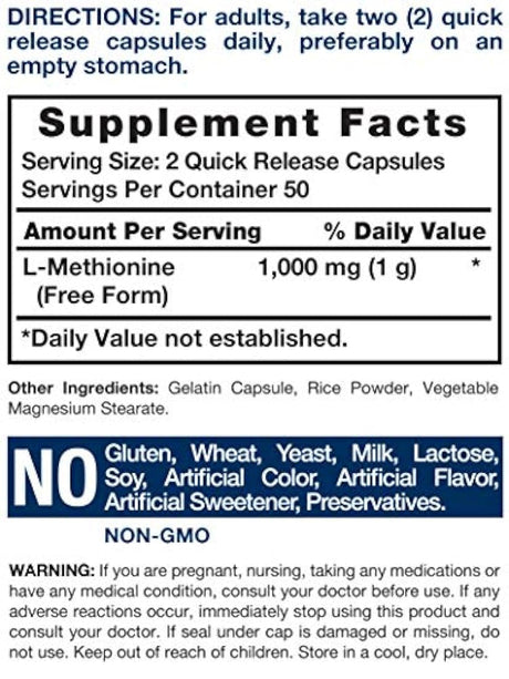 Methionine 1000 mg  sin gluten