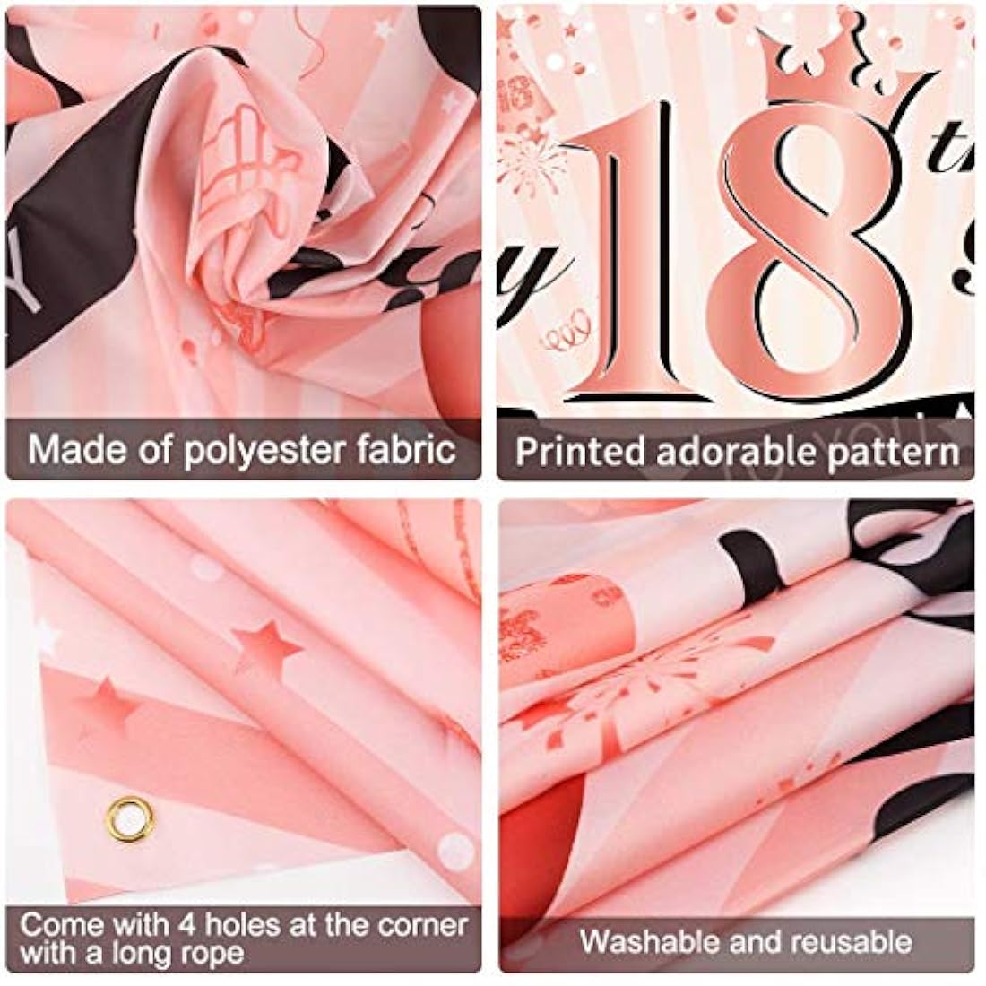 Feliz cumpleaños 18 Decoraciones para niñas, oro rosa