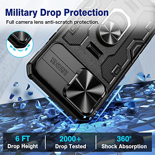 VEGO Funda para iPhone 13 con soporte, cubierta de cámara deslizante y soporte magnético de 360° y clip para cinturón, funda de grado militar, protección resistente a prueba de golpes para iPhone 13, color negro medianoche