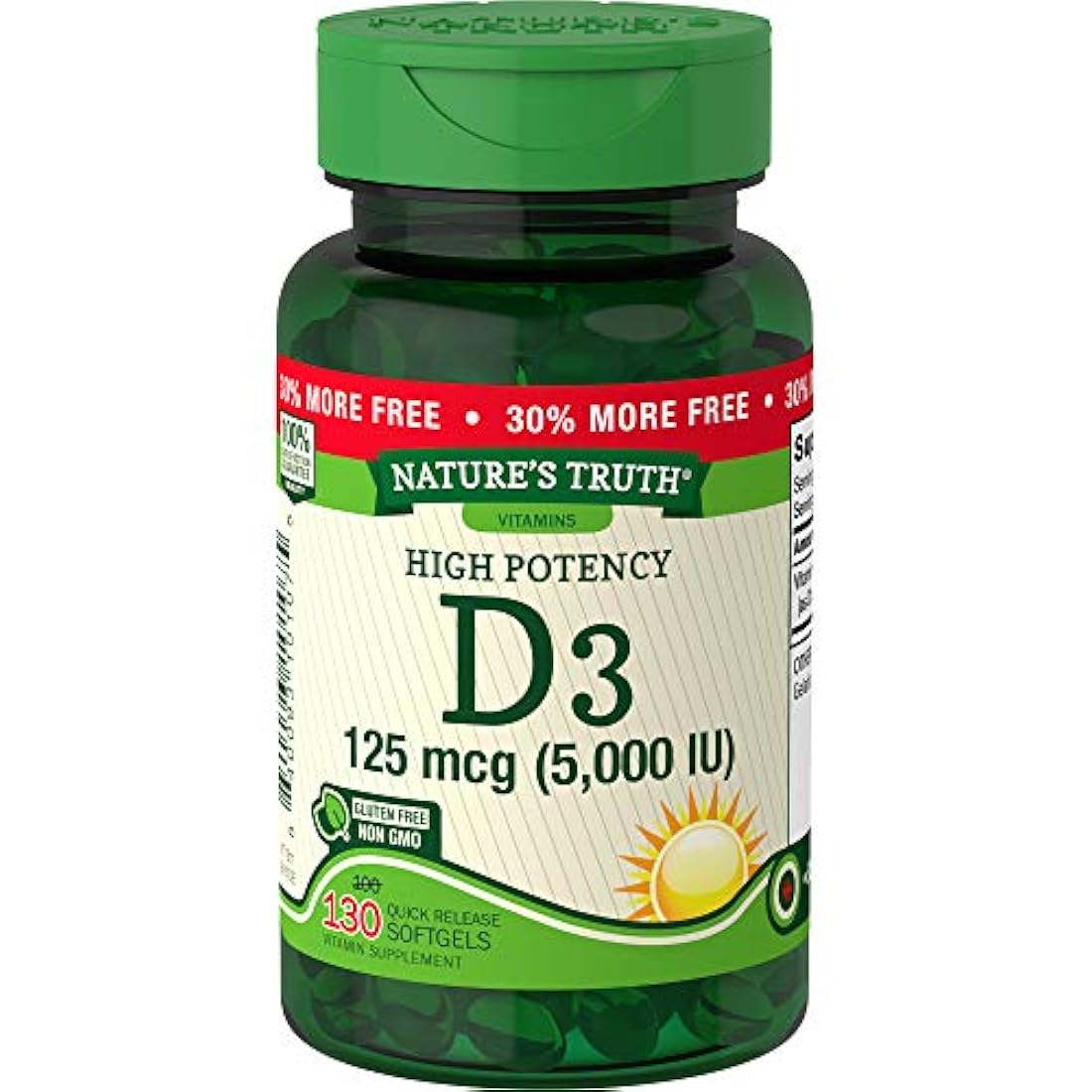 Nature's Truth Vitamin D3 5000 IU Softgels 130 Count | High Potency Vitamin D | Non-GMO, Gluten Free