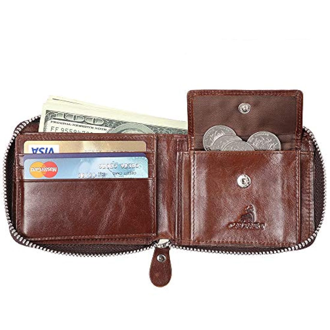 Cartera de piel con cierre  para hombre }