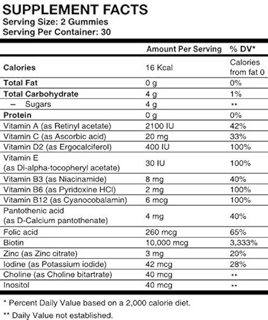 Gomitas de vitamina para el cabello 10,000 mcg
