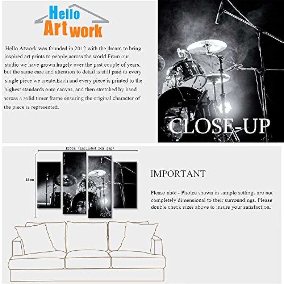 4 pieza con luces en blanco y negro - iHAPPYWALL