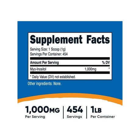 Suplementos  Inositol en polvo 1 lb 454 gramos  Sin gluten