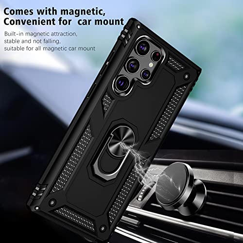 Funda para Galaxy S22 Ultra, Samsung S22 Ultra con clip para cinturón, soporte de anillo, cubierta de protección de grado militar [compatible con soporte magnético para automóvil] Funda a prueba de golpes para S22 Ultra (negro)