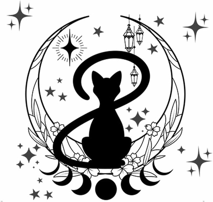 Simple Gato Negro Fase Lunar Flor Pegatinas de Pared Fondo
