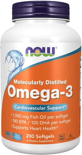 Suplementos Omega-3 NOW Foods, 180 EPA / 120 DHA, 200 Gelcaps