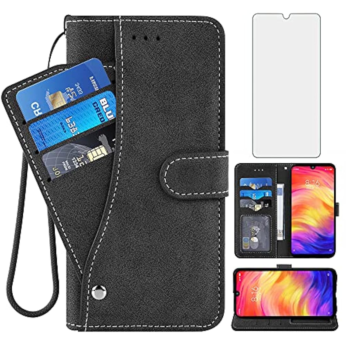 Funda tipo cartera de piel de lujo para teléfono móvil