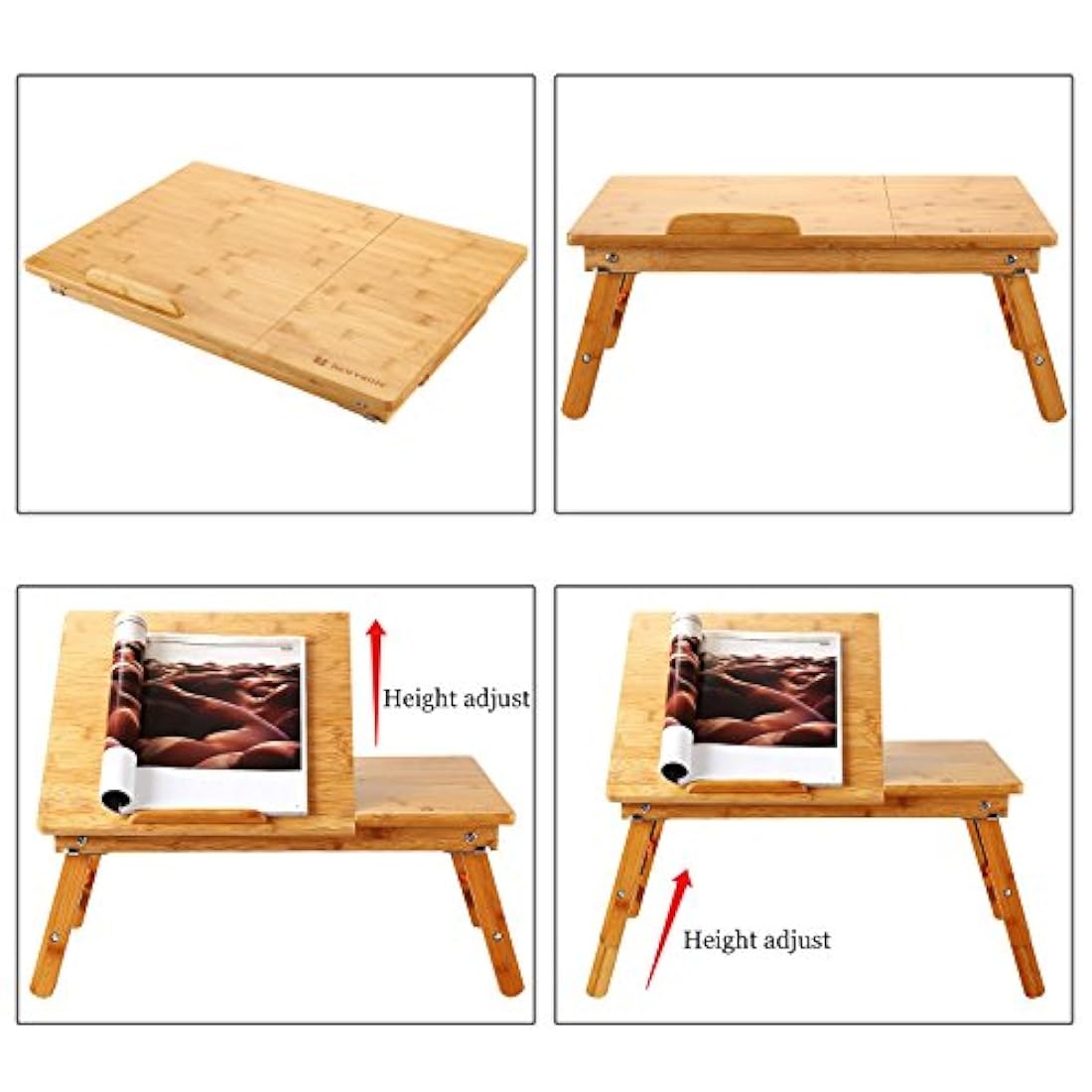 Mesa para ordenador portátil Nnewvante ajustable 100% bambú plegable bandeja para servir desayuno