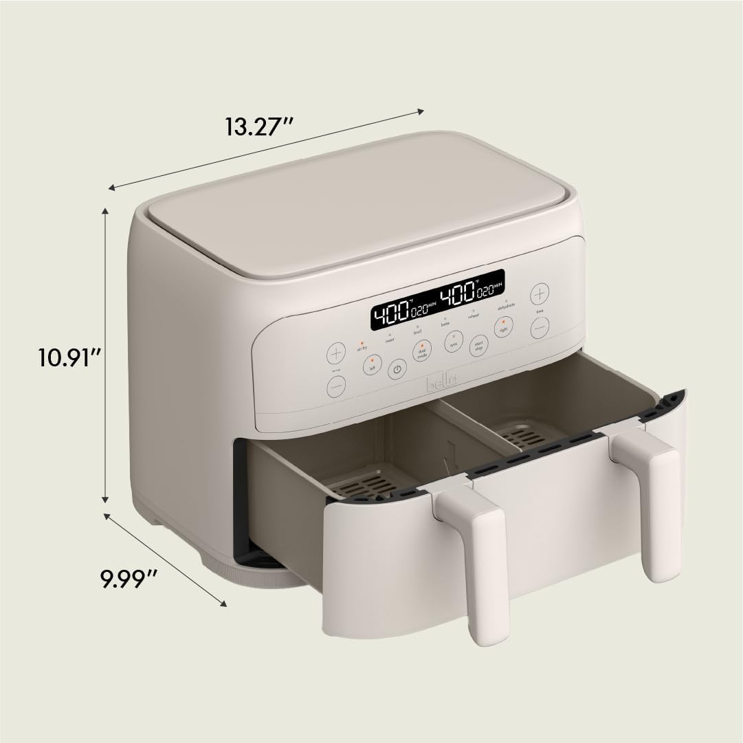 Freidora de aire Bella 4 Qt, doble cesta, 1200W, TriZone