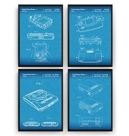 Juego de 4 impresiones de patentes para juegos, póster