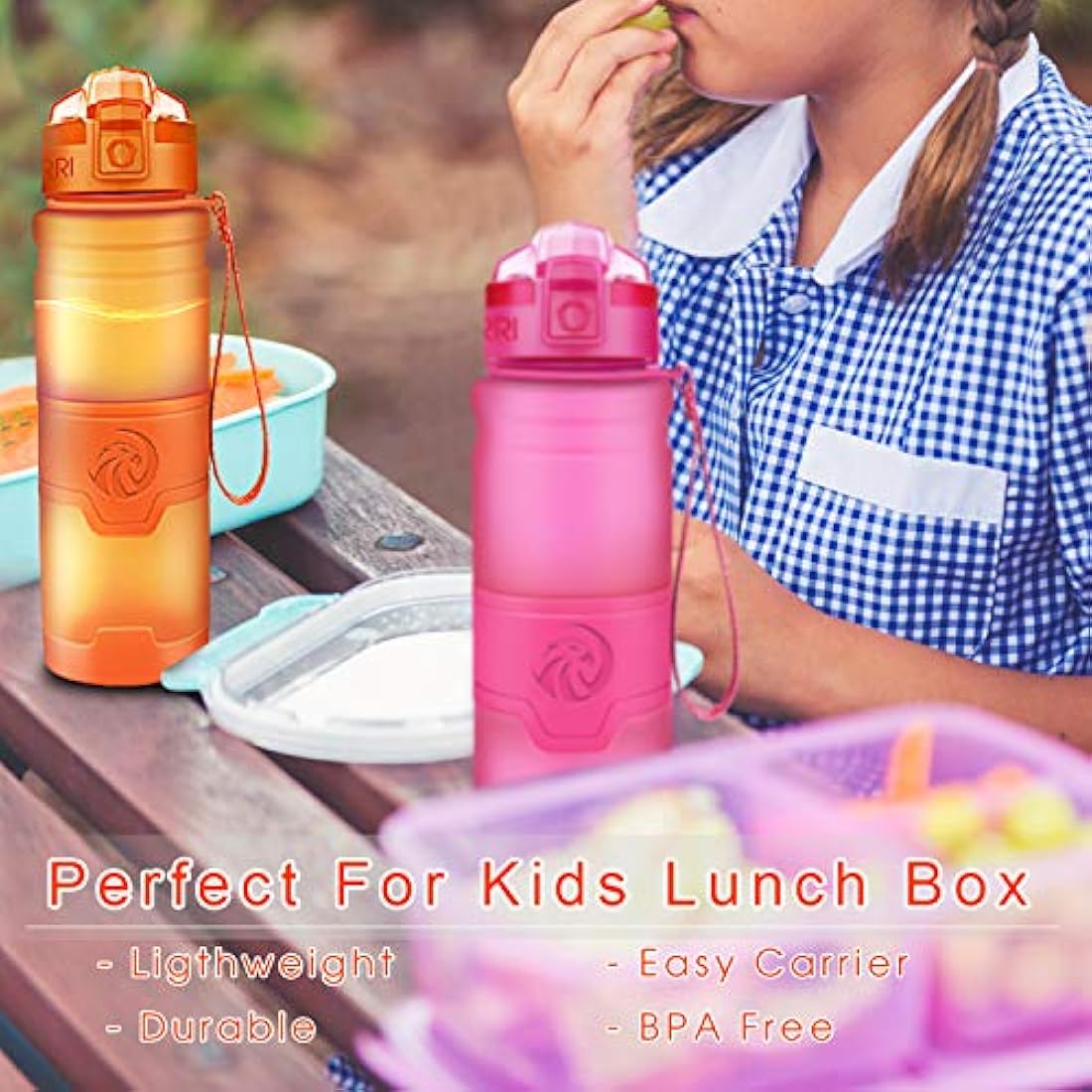 Botella de agua deportiva Zorri, 13.5, 17, 23.6 onzas, sin BPA, prueba de fugas, ligera, para exteriores, campamento, ciclismo, fitness, gimnasio, yoga, niños, adultos, botellas de bebida con filtro, tapa abierta con cerradura