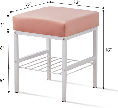 Taburete de terciopelo moderno con patas de metal, cuadrado
