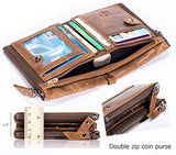 bullcaptain Funda de piel tipo portafolios para hombres Bifold clásico con doble cierre bolsillos