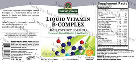 El complejo de vitamina B líquido de respuesta de la naturaleza soporta niveles de energía saludables | promueve una función nerviosa saludable | sabor de mandarina natural | sin gluten y sin benzoato 16 oz