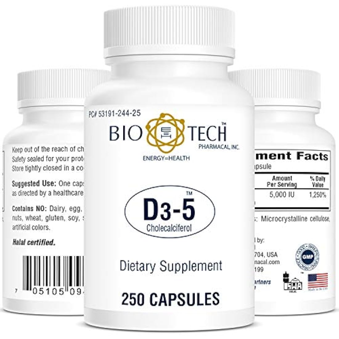 Bio-Tech Vitamina farmacal D3 (D3 5 K UI, 250 unidades)